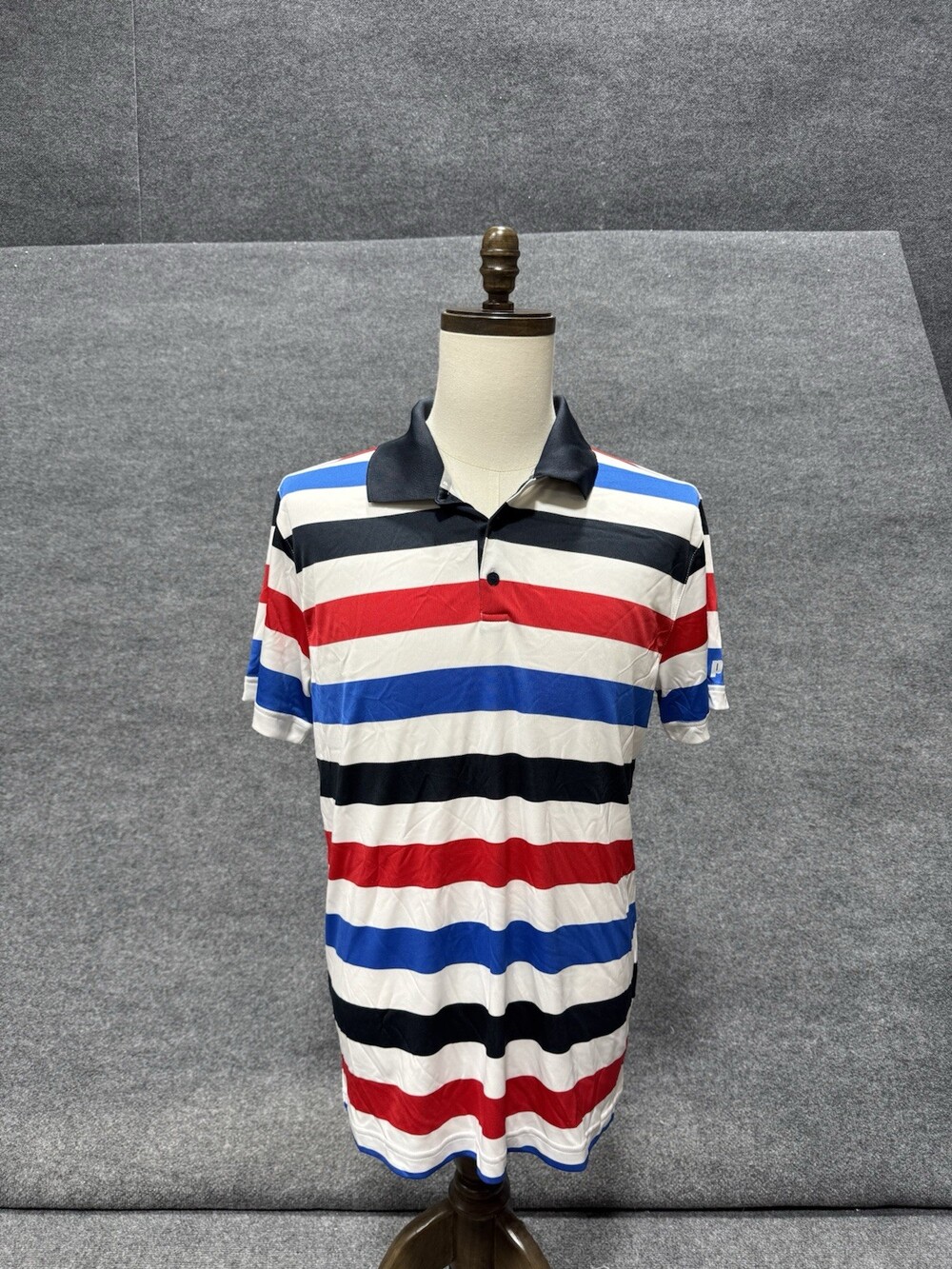 Prince Golf Polo Shirt Mens Large Red Blue White Striped Performance Tennis